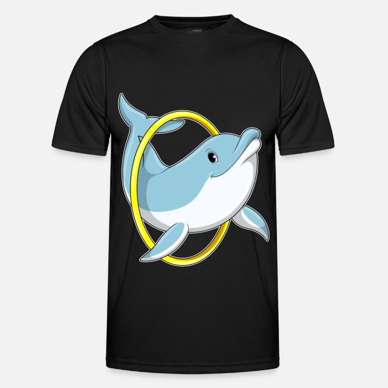 Delfin mit Ring - Männer Funktions-T-Shirt - Schwarz
