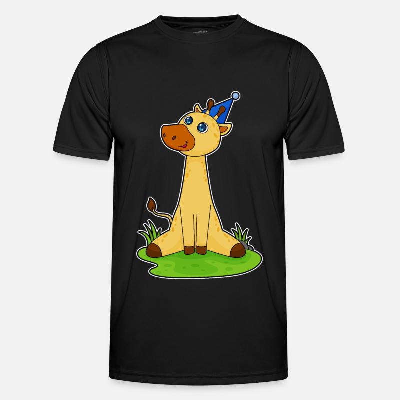 Giraffe with party hat - Men's Functional T-Shirt - black