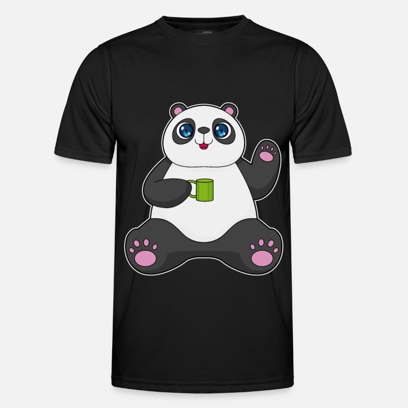 Panda with coffee mug - Men's Functional T-Shirt - black