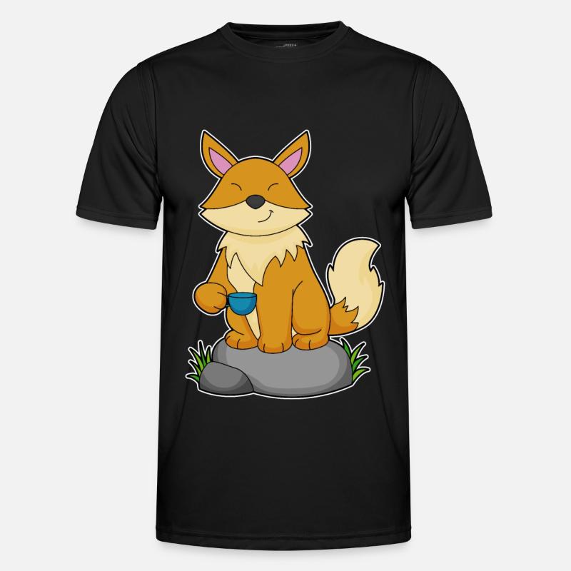 Fuchs mit Kaffeetasse - Männer Funktions-T-Shirt - Schwarz