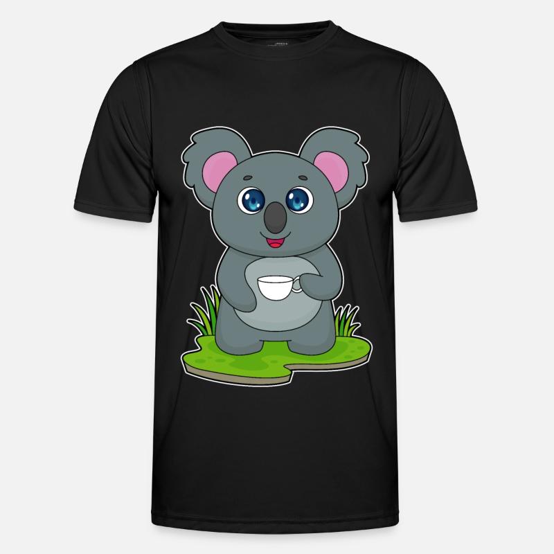 Koala mit Kaffeetasse - Männer Funktions-T-Shirt - Schwarz