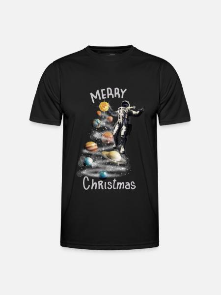 Weihnachten im Weltraum Sonnensystem Astronaut - Männer Funktions-T-Shirt - Schwarz