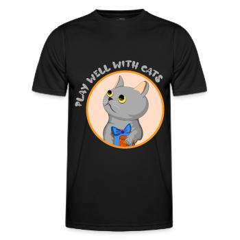 Gut mit anderen spielen Katzenliebhaber Katzenflüs - Männer Funktions-T-Shirt - Schwarz - Vorne - AI Model Male 178 dark (178cm)