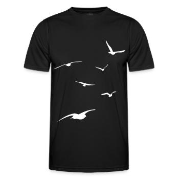 Möwenschwarm - Urlaub am Meer - Strand - Himmel - Männer Funktions-T-Shirt - Schwarz - Vorne - AI Model Male 178 dark (178cm)