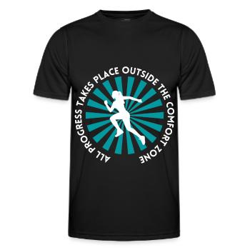 Le progrès se fait en dehors de la zone de confort - T-shirt sport Homme - noir - Devant - AI Model Male 178 dark (178cm)