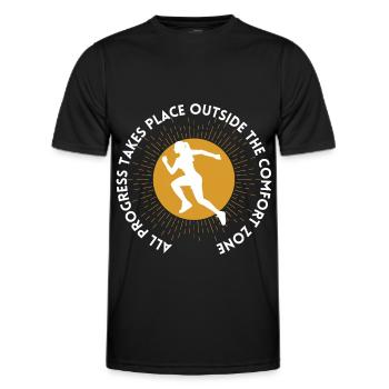 Le progrès se fait en dehors de la zone de confort - T-shirt sport Homme - noir - Devant - AI Model Male 178 dark (178cm)
