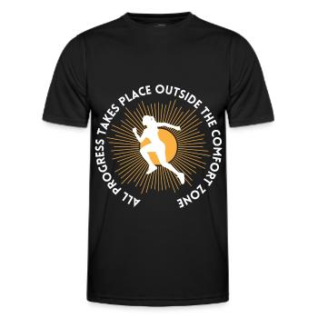 Le progrès se fait en dehors de la zone de confort - T-shirt sport Homme - noir - Devant - AI Model Male 178 dark (178cm)