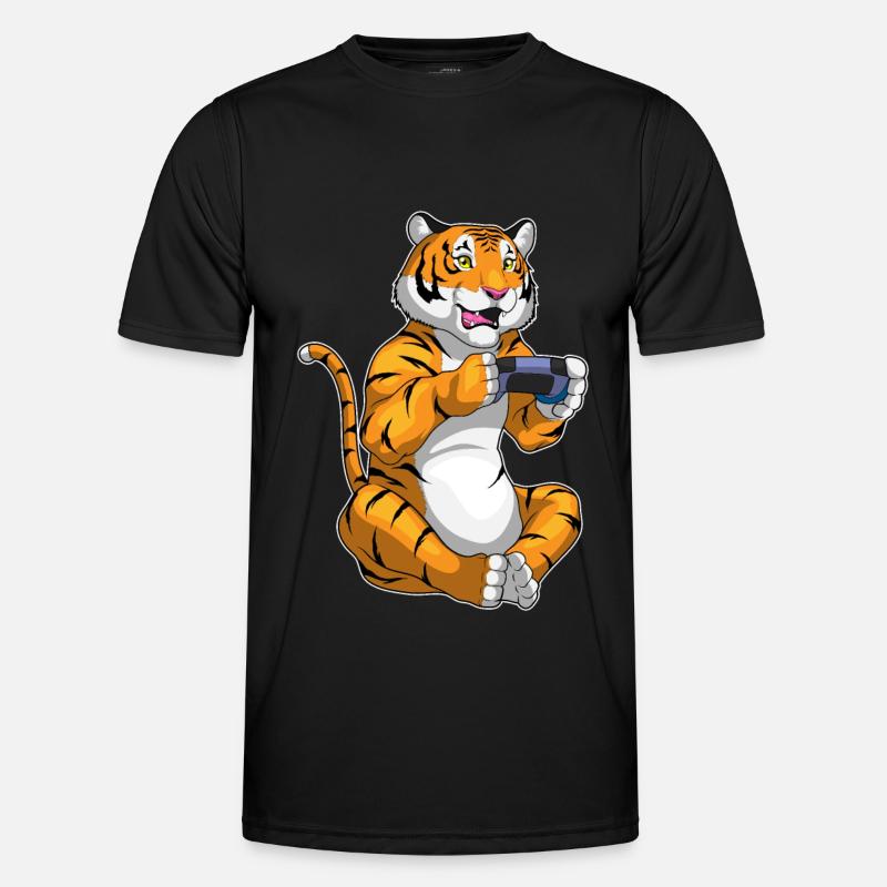 Tiger Gamer Controller - Männer Funktions-T-Shirt - Schwarz