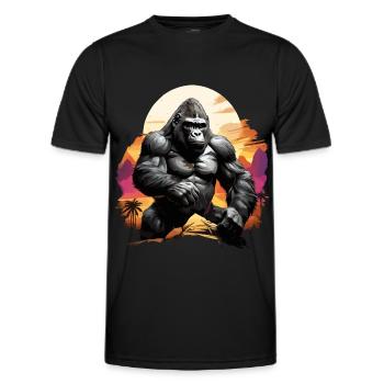 MAJESTISCHER GORILLA INMITTEN EINES FARBENFROHEN SONNENUNTERGANGS, RETRO - Männer Funktions-T-Shirt - Schwarz - Vorne - AI Model Male 178 dark (178cm)