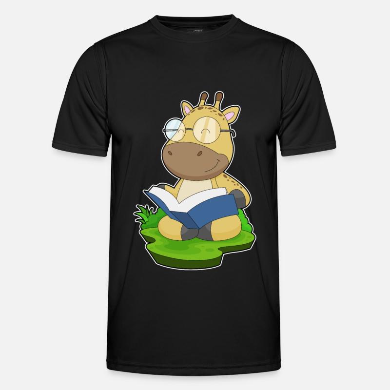 Giraffe Nerd Buch - Männer Funktions-T-Shirt - Schwarz