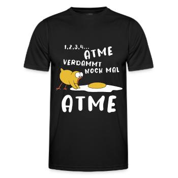 Küken, Spiegelei, Wiederbelebung - Atme! Cartoon - Männer Funktions-T-Shirt - Schwarz - Vorne - AI Model Male 178 dark (178cm)