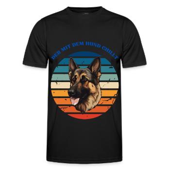 Der mit dem schäferhund chillt - Männer Funktions-T-Shirt - Schwarz - Vorne - AI Model Male 178 dark (178cm)
