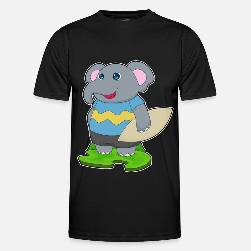 Elefant surfer surfebrett - Funksjons-T-skjorte for menn - svart