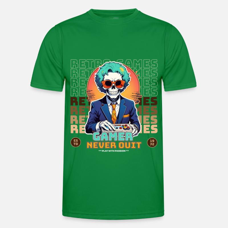 Retro Gamer Skeleton with Controller Console Games Men's Functional T-Shirt