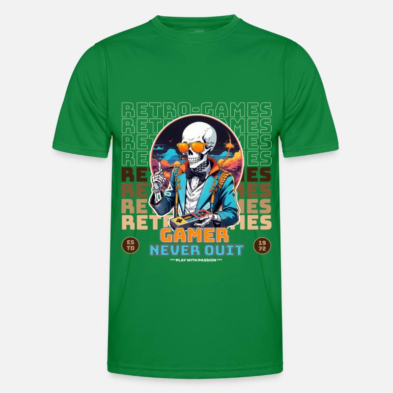 Retro Gamer Skeleton with Controller Console Games Men's Functional T-Shirt