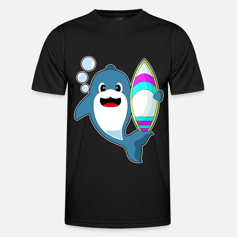 Dolphin Surfer Surfboard - Men's Functional T-Shirt - black