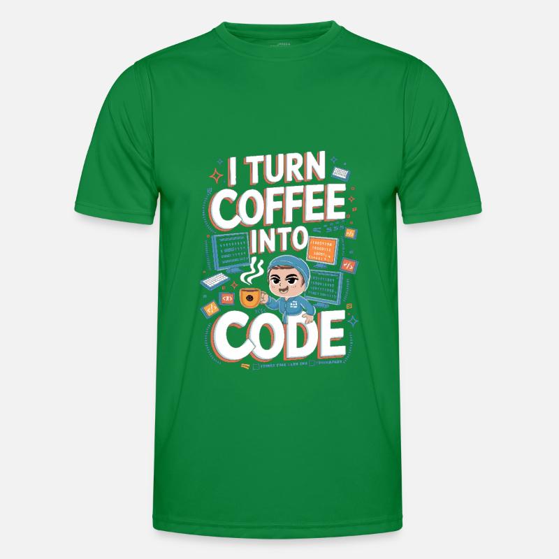 Coffee and Code – Fun Programmer Design Men's Functional T-Shirt