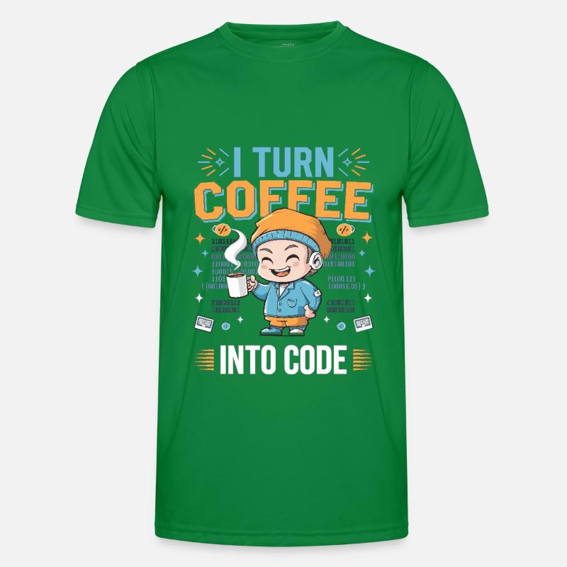 Ich verwandle Kaffee in Code – Witziges IT Design Männer Funktions-T-Shirt