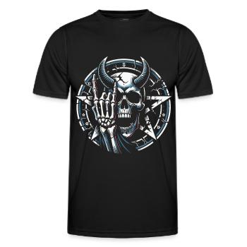 Crâne avec des cornes pentagramme fait des cornes de diable - T-shirt sport Homme - noir - Devant - AI Model Male 178 dark (178cm)
