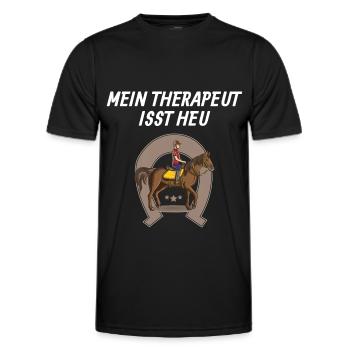 Pferdesprüche Reiten Mein Therapeut isst Heu - Männer Funktions-T-Shirt - Schwarz - Vorne - AI Model Male 178 dark (178cm)