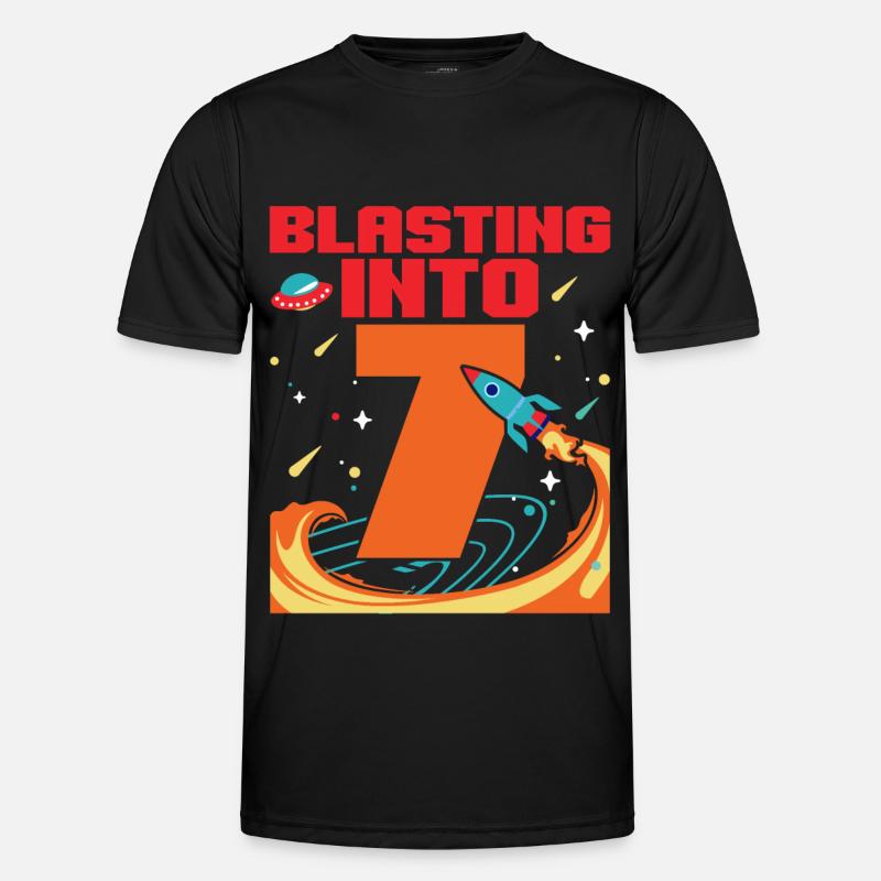 Blasting Into 7 7. Geburtstag Feier Bday Männer Funktions-T-Shirt