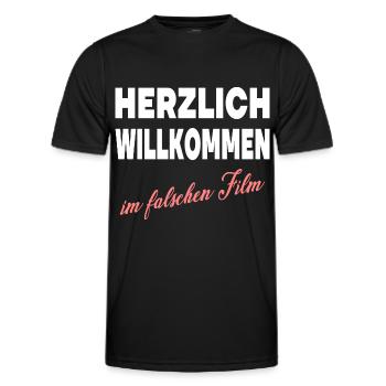 HERZLICH WILLKOMMEN IM FALSCHEN FILM - Männer Funktions-T-Shirt - Schwarz - Vorne - AI Model Male 178 dark (178cm)