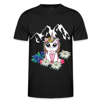 Alpes Licorne Enfants Tyrol Montagnes Sommets Fleurs - T-shirt sport Homme - noir - Devant - AI Model Male 178 dark (178cm)