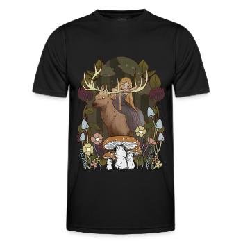 Märchen Märchenfigur Mädchen Wald Natur Hirsch - Männer Funktions-T-Shirt - Schwarz - Vorne - AI Model Male 178 dark (178cm)