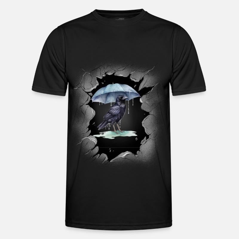 Bird, Weather, Rain, Umbrella, Dark Crow Men's Functional T-Shirt