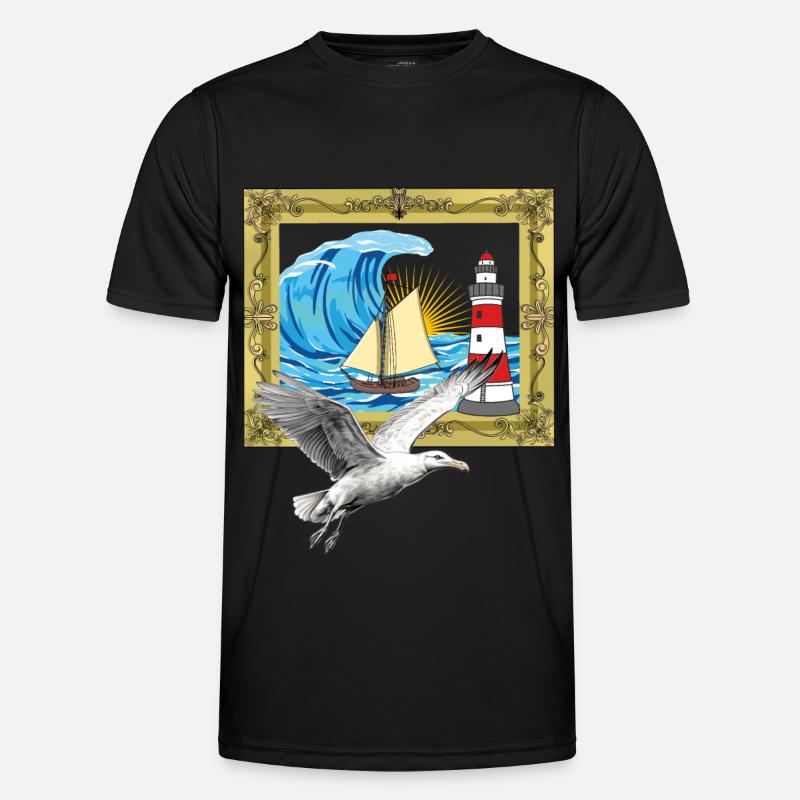 Möwe maritim Möwen Seevögel Leuchtturm - Männer Funktions-T-Shirt - Schwarz
