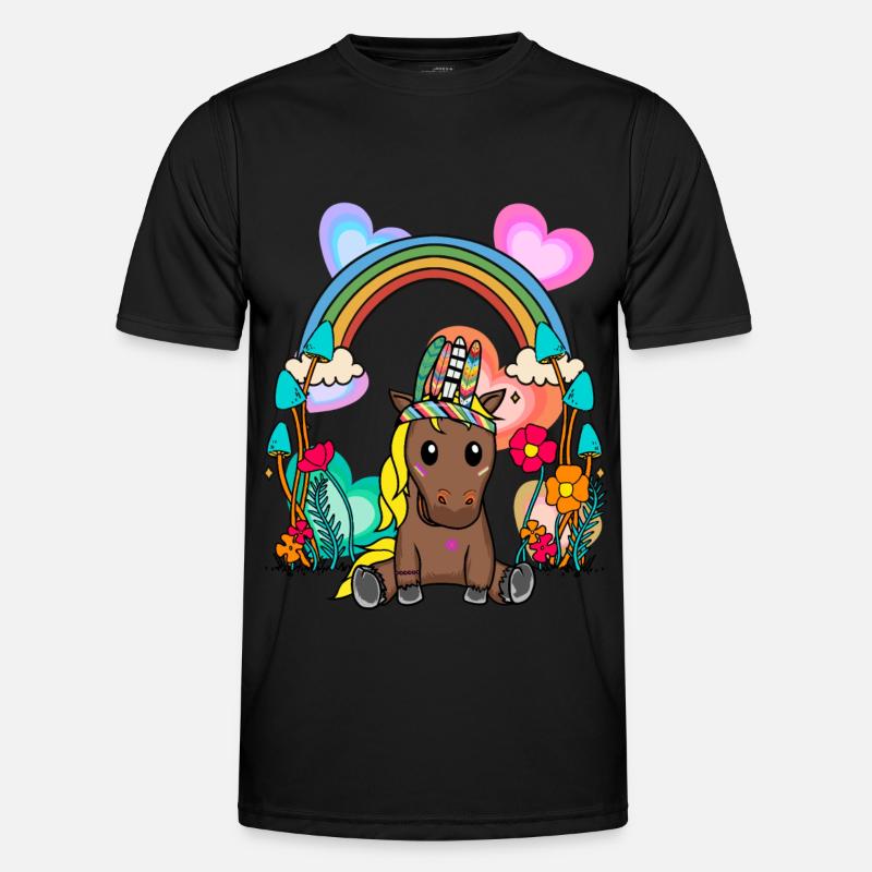Regenbogen Pferd Pferde Kinder Kind Blumen Männer Funktions-T-Shirt