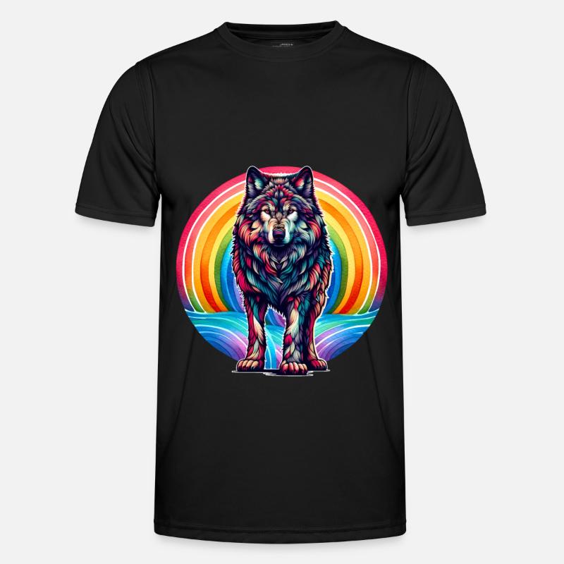 Regenbogen Wolf Wölfe - Männer Funktions-T-Shirt - Schwarz