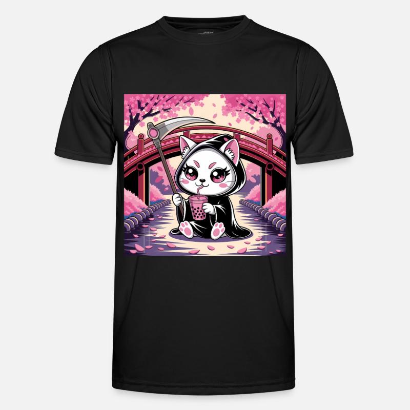 Sensenmann Anime Katze Kirschblüte - Männer Funktions-T-Shirt - Schwarz