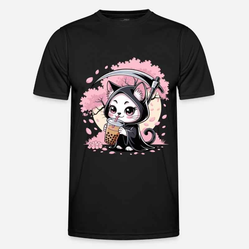 Sensenmann Anime Katze Kirschblüte - Männer Funktions-T-Shirt - Schwarz