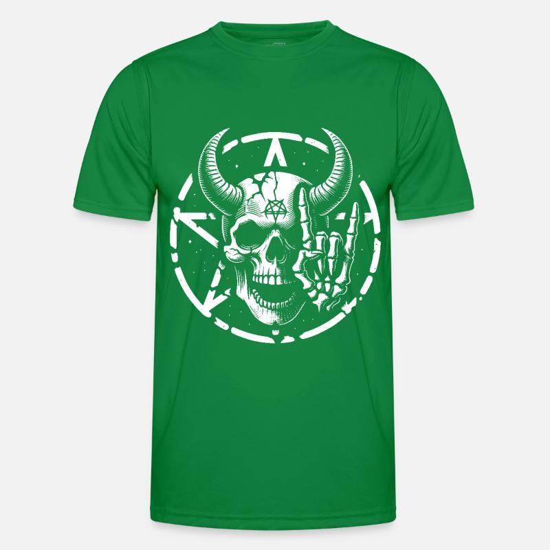 Skull mit Hörnern Pentagramm macht devil horns Männer Funktions-T-Shirt
