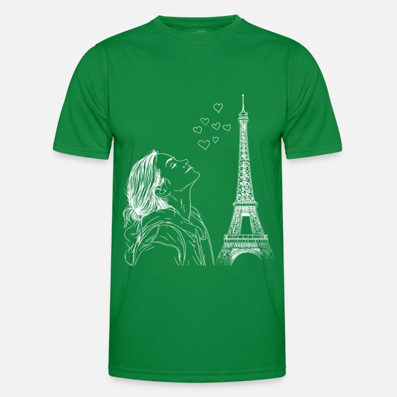 Paris Eiffelturm Frankreich Frau Herzen Line Art Männer Funktions-T-Shirt
