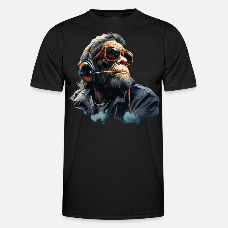 Gamer Chimp mit Headset - Männer Funktions-T-Shirt - Schwarz