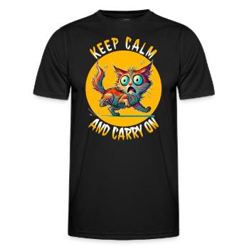 Keep Calm and Carry On - Erschreckte Katze & Weish - Männer Funktions-T-Shirt - Schwarz - Vorne - AI Model Male 178 dark (178cm)