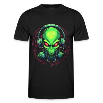 Alien avec des écouteurs Extraterrestrial DJ Music - T-shirt sport Homme - noir - Devant - AI Model Male 178 dark (178cm)