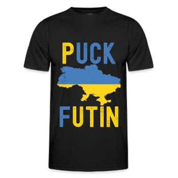 FK Putin, Puck Futin, Stand with Ukraine, Anti War - Men's Functional T-Shirt - black - Front - AI Model Male 178 dark (178cm)