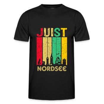 Juist Skyline Retro Wadden Sea East Frisia - Men's Functional T-Shirt - black - Front - AI Model Male 178 dark (178cm)
