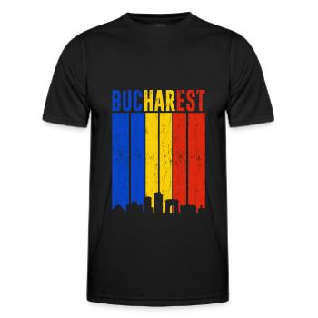 Bukarest Retro Vintage Rumänien Skyline - Männer Funktions-T-Shirt - Schwarz - Vorne - AI Model Male 178 dark (178cm)