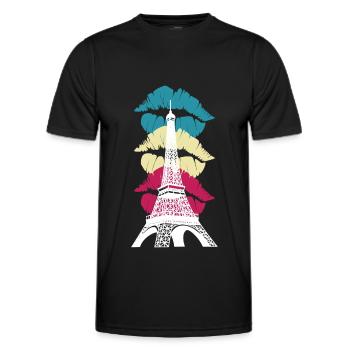 Eiffel Tower Kiss Paris France French - Men's Functional T-Shirt - black - Front - AI Model Male 178 dark (178cm)