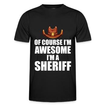 Sheriff with hat Sheriff's star and revolver - Men's Functional T-Shirt - black - Front - AI Model Male 178 dark (178cm)