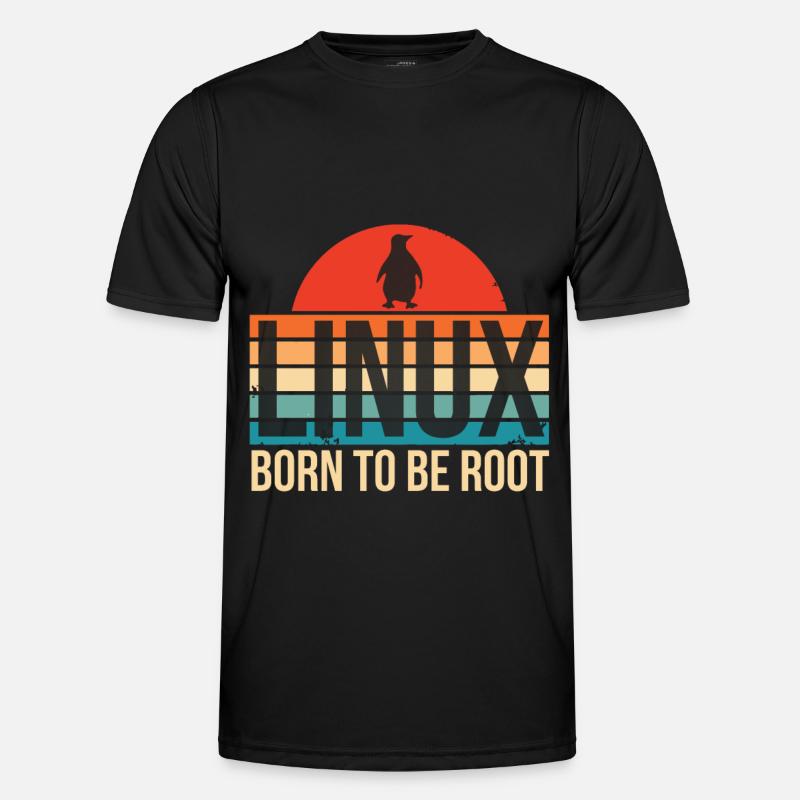 Linux né pour être Root Penguin Nerd Coding Geek - T-shirt sport Homme - noir