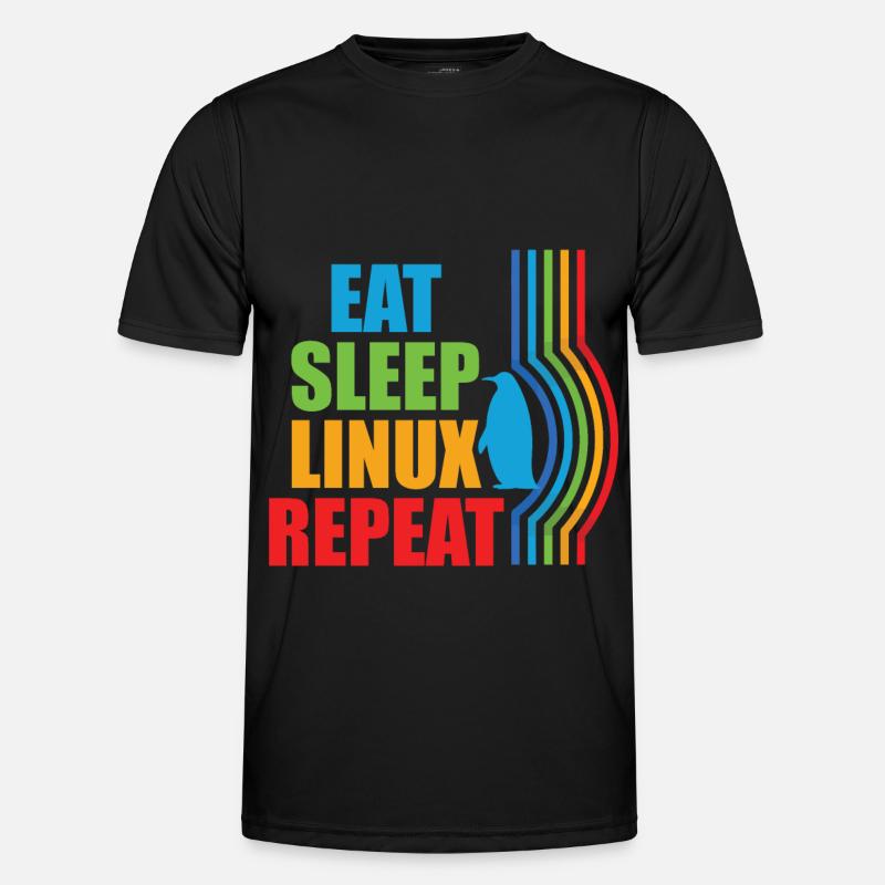 Eat Sleep Linux Répéter Rétro Pingouin Nerd Geek T-shirt sport Homme
