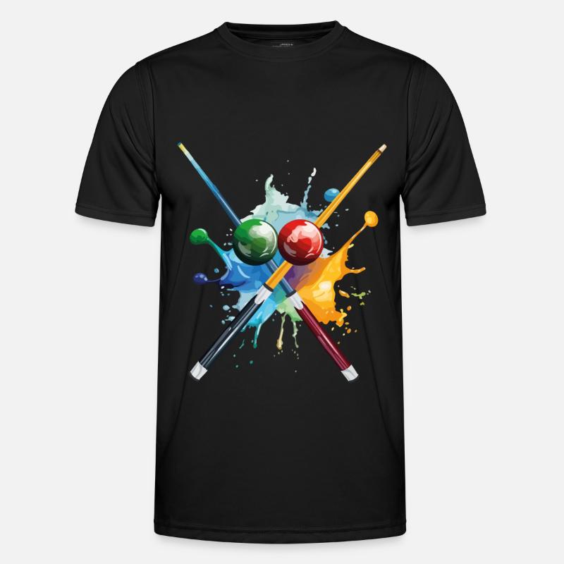 Billard Pool Snooker Queue Kugeln Splash Bunt Männer Funktions-T-Shirt