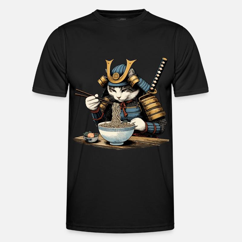Samurai Cat Ramen Ukiyo-e T-shirt sport Homme