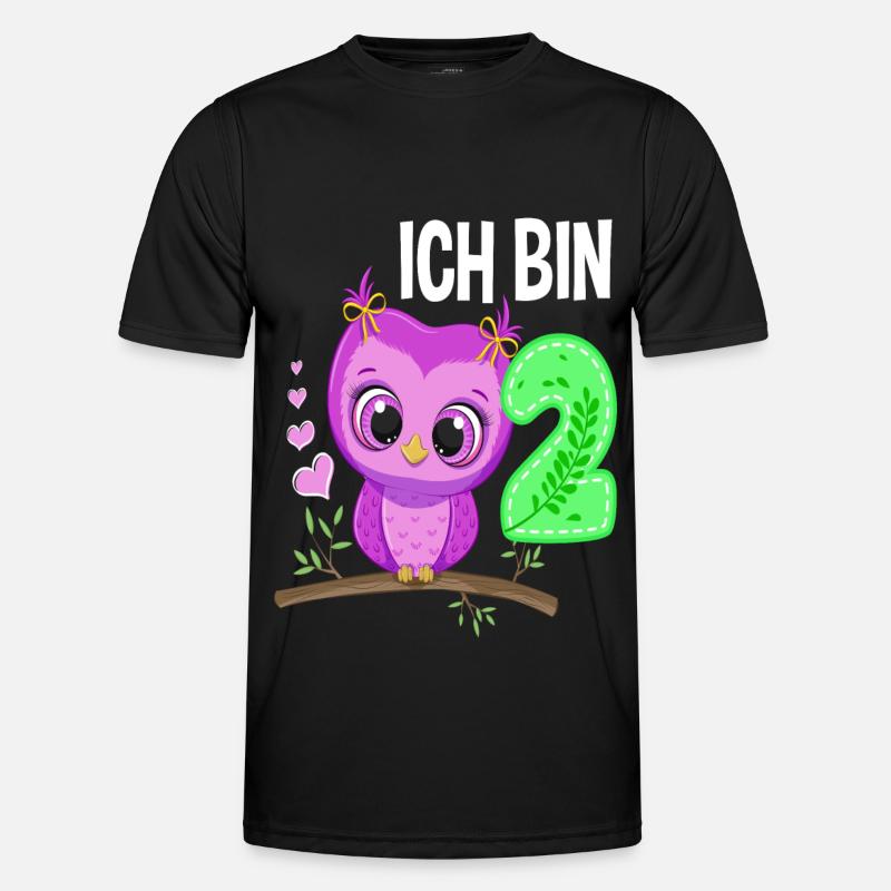 Ich Bin 2 Eule 2. Geburtstag Eulen Mädchen - Männer Funktions-T-Shirt - Schwarz