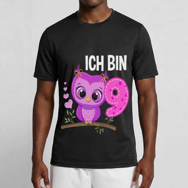 Ich Bin 9 Eule 9. Geburtstag Eulen Mädchen Männer Funktions-T-Shirt